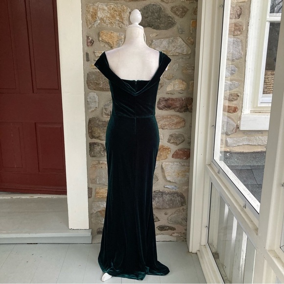 Revelry Bardot Velvet Fit and Flare Off Shoulder Maxi Gown Dress Green - Picture 10 of 16